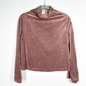 JoyLab Pink Velour Zip Shoulder Long Sleeve Mock Neck Top Small